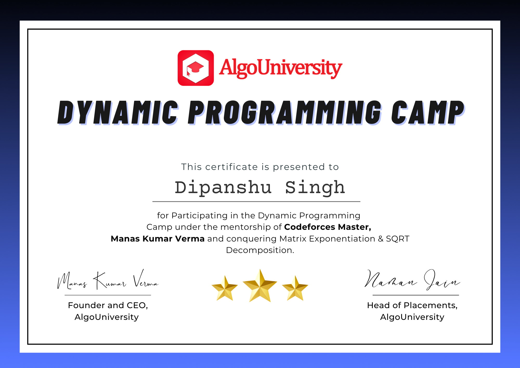 Dipanshu Singh - Full Stack Developer | Problem Solver (DSA) | Active ...